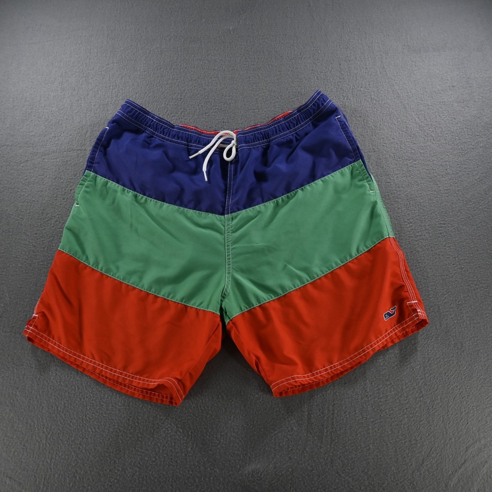 Vineyard Vines Mens Chappy Colorblock Swim Trunk‎ Size M Blue Green Red 1M0266